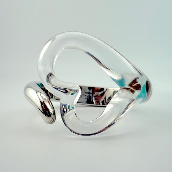 RARE Tiffany & Co. Rock Crystal Open Heart Cuff Bracelet Silver - Picture 1 of 10